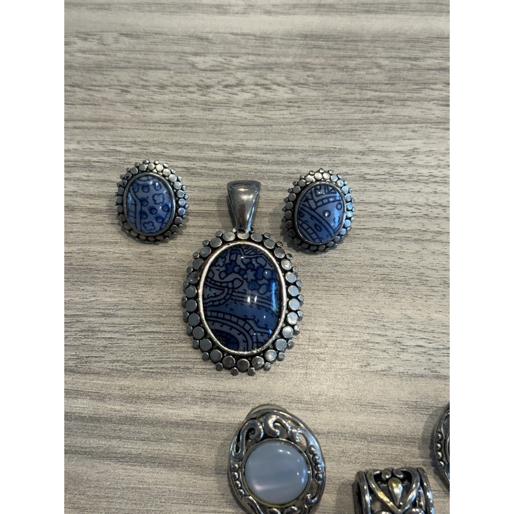 Jewelry Lot Earrings Pendants Bracelet Sets Red Blue Silver Tone Statement - Picture 4 of 7